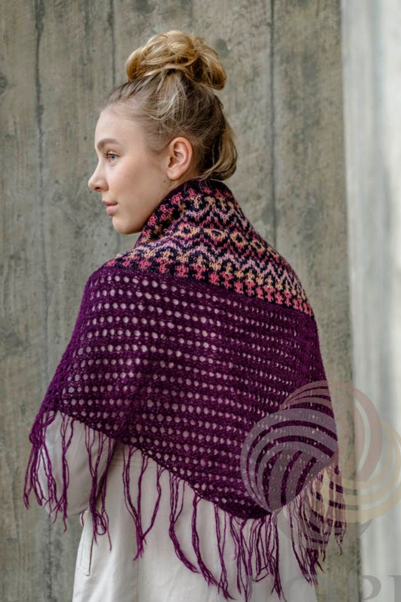 Kónn - Dark Purple Shawl with fringes Knitting Kit - The Icelandic Store