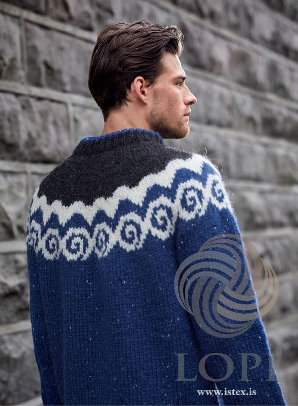 Blue Spiral wool sweater - Knitting Kit - The Icelandic Store