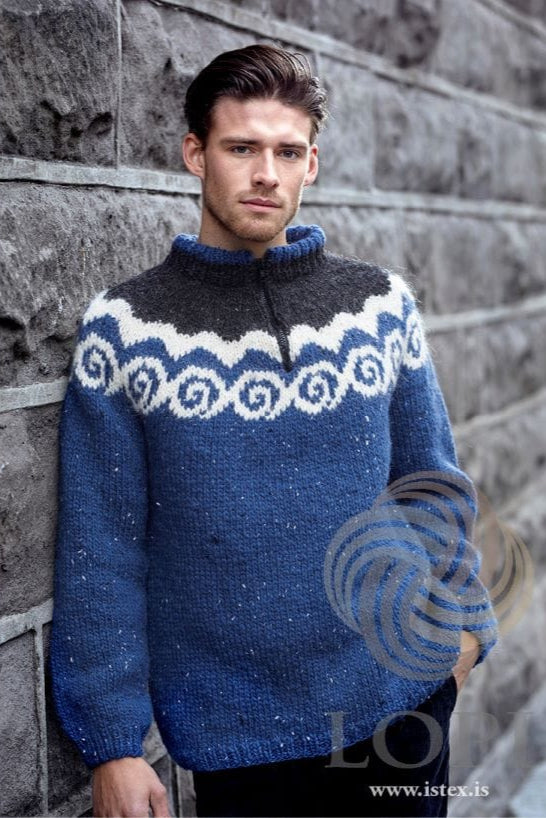 Blue Spiral wool sweater - Knitting Kit - The Icelandic Store
