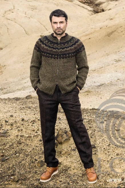 Moska - Green Full Zipp Wool Cardigan Knitting Kit - The Icelandic Store