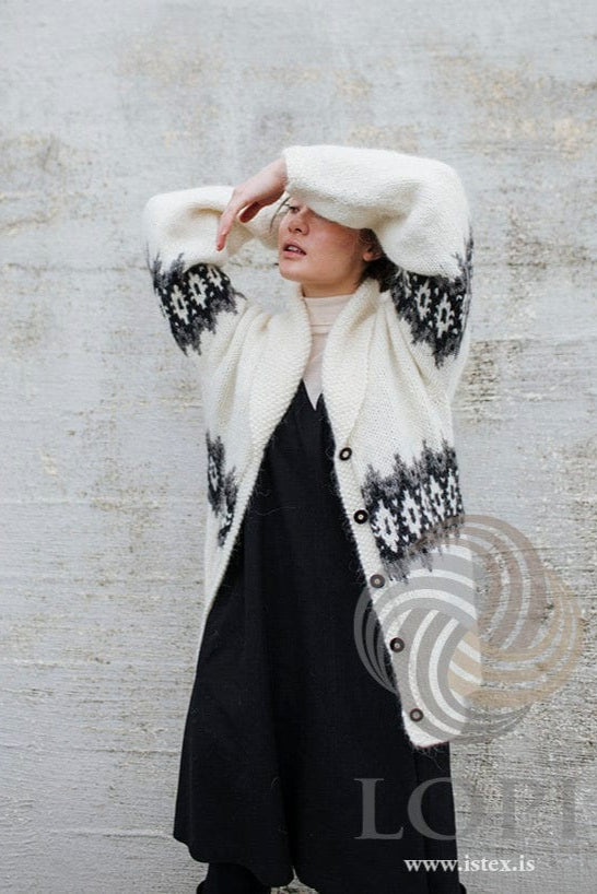 Frænka / Aunty - Long White Wool Cardigan Sweater Knitting Kit - The Icelandic Store