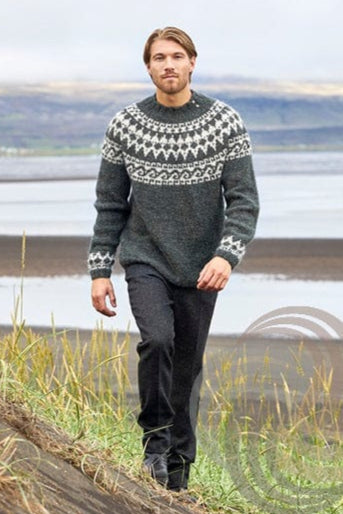 Alexander Icelandic sweater Grey Green - Knitting Kit - The Icelandic Store