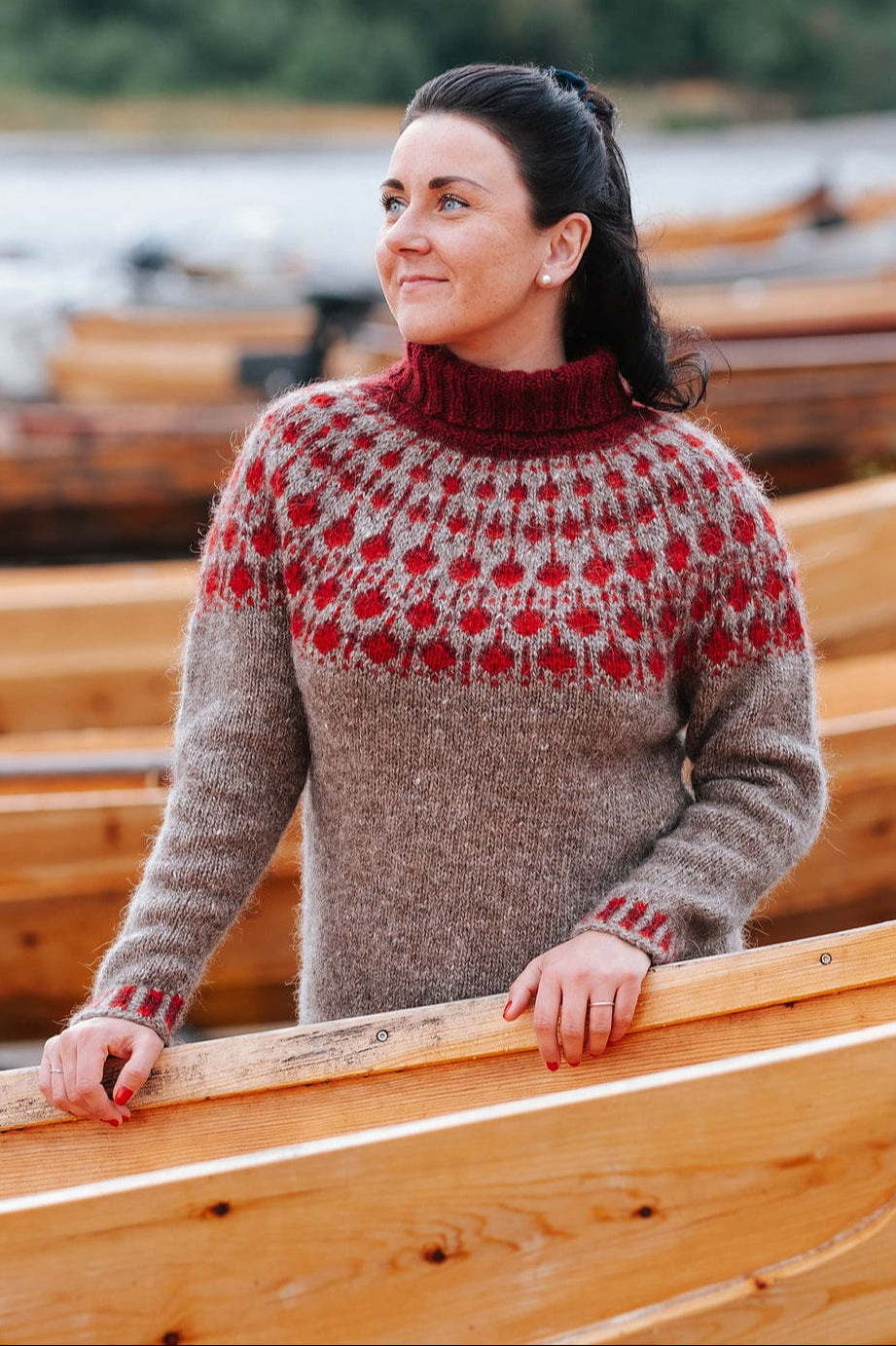 Lingonberry Red Lettlopi Wool Sweater - Knitting kit - The Icelandic Store