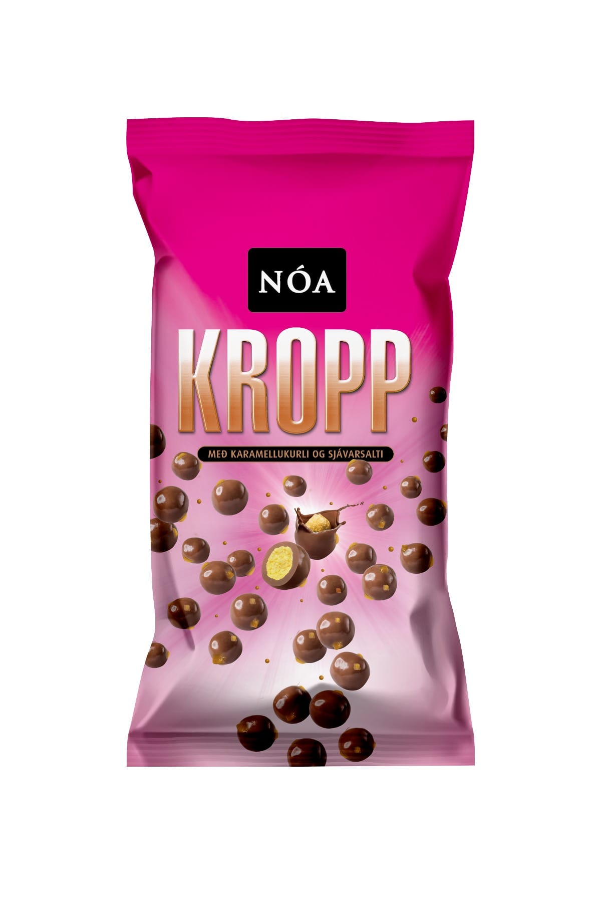 Nóa Kropp with caramel crunch and sea salt – Icelandic chocolate corn puffs 180g bag