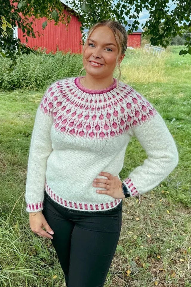 Raspberry White & Pink Fjallalopi sweater - Knitting Kit - The Icelandic Store