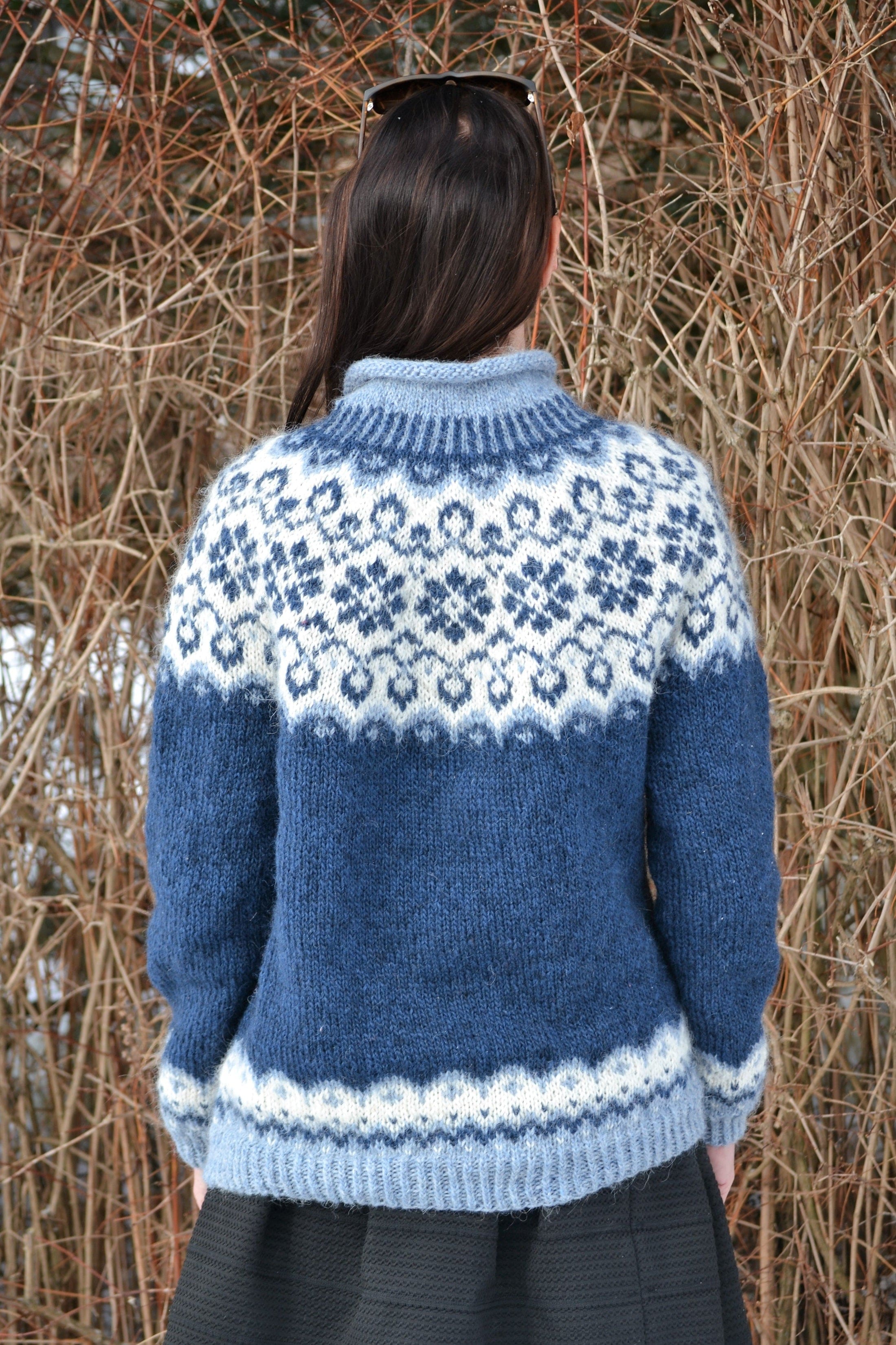 Sundrops - Lettlopi Blue wool sweater Knitting Kit - The Icelandic Store