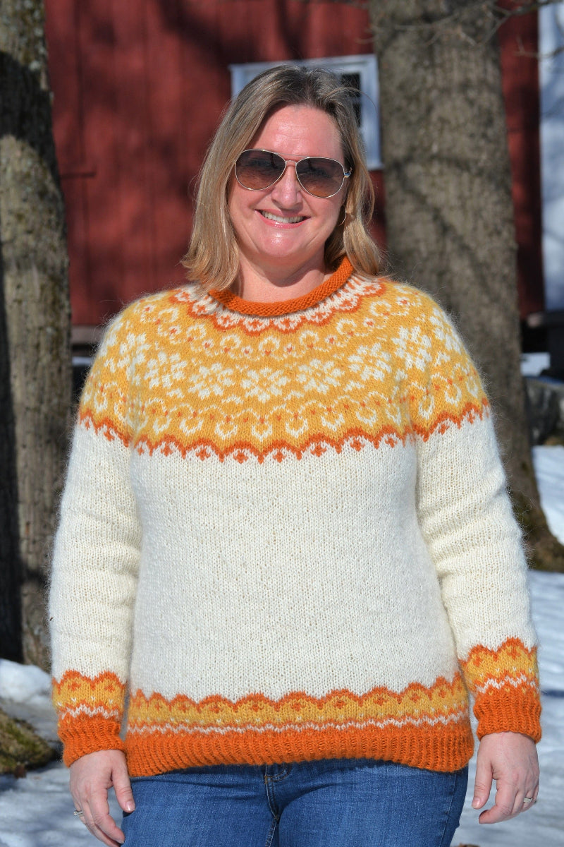Sundrops - Lettlopi Orange & Yellow wool sweater Knitting Kit - The Icelandic Store