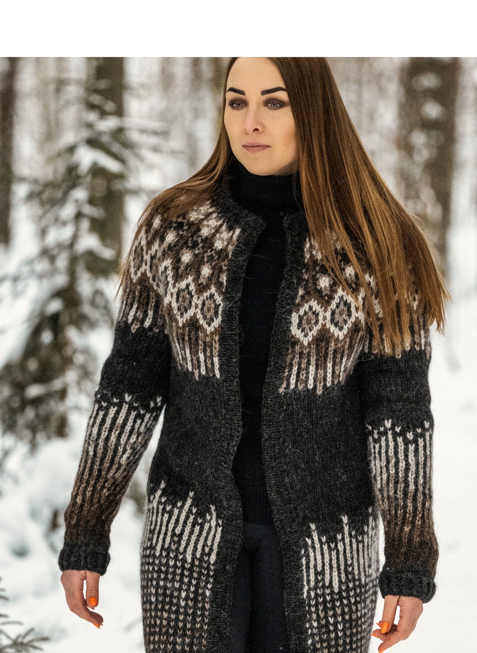 Varma Black Long Sweater Cardigan - Knitting Kit - The Icelandic Store