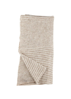 Striped Wool Scarf - Beige and white