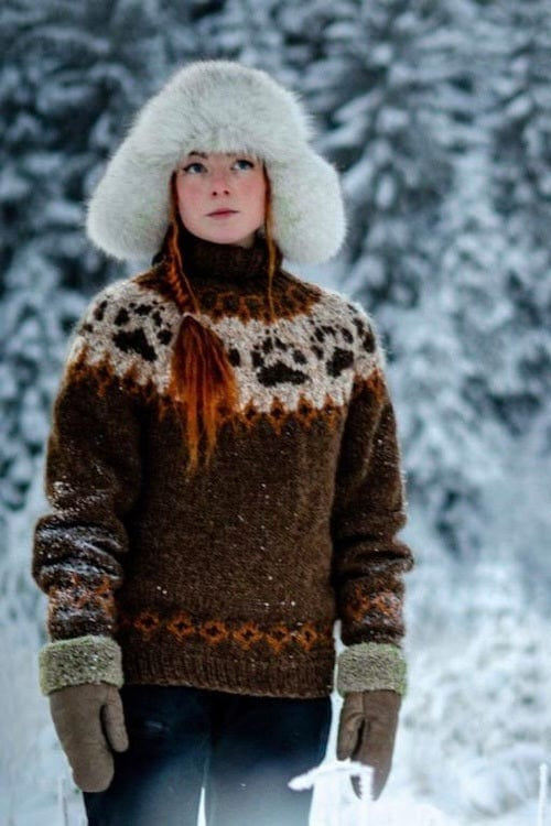 The Wilderness sweater Acorn Heather - Alafosslopi Knitting Kit - The Icelandic Store