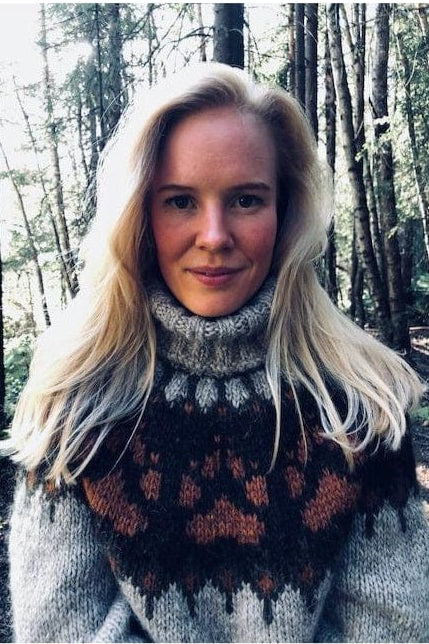 The Wilderness sweater Beige & Orange - Alafosslopi Knitting Kit - The Icelandic Store