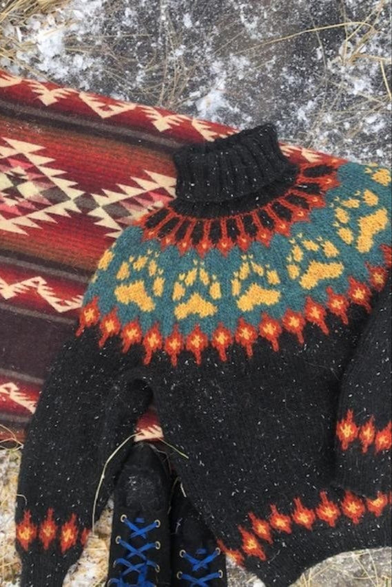 The Wilderness sweater Black Tweed & Burnt Orange - Alafosslopi Knitting Kit - The Icelandic Store