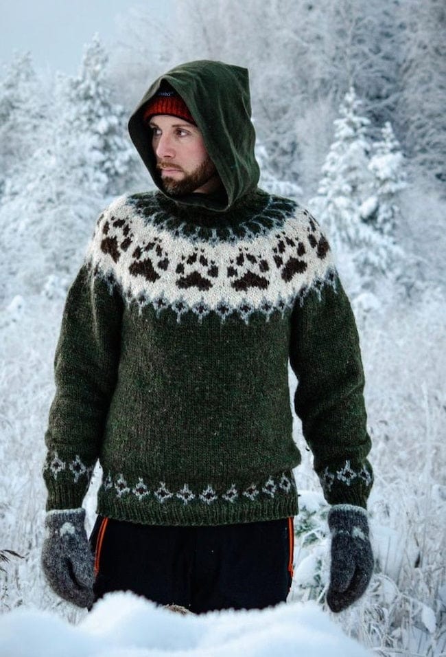 The Wilderness sweater Cypress Green - Alafosslopi Knitting Kit - The Icelandic Store