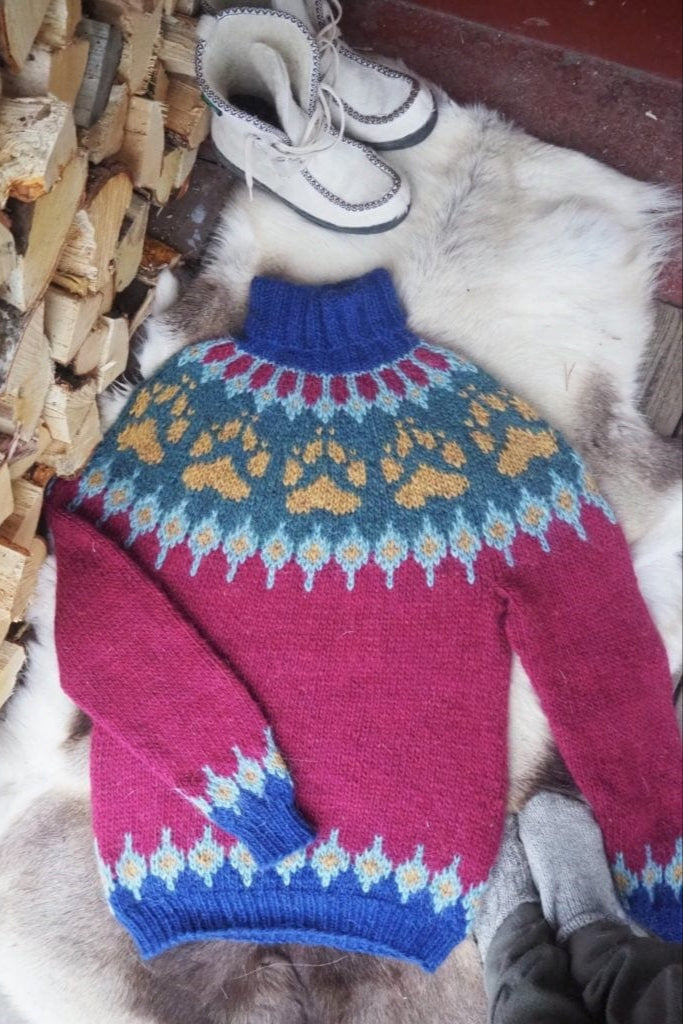 The Wilderness sweater Fuchsia - Alafosslopi Knitting Kit - The Icelandic Store