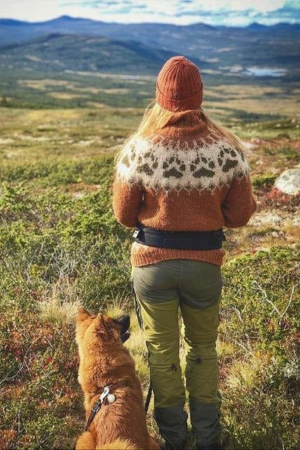 The Wilderness sweater Orange - Alafosslopi Knitting Kit - The Icelandic Store
