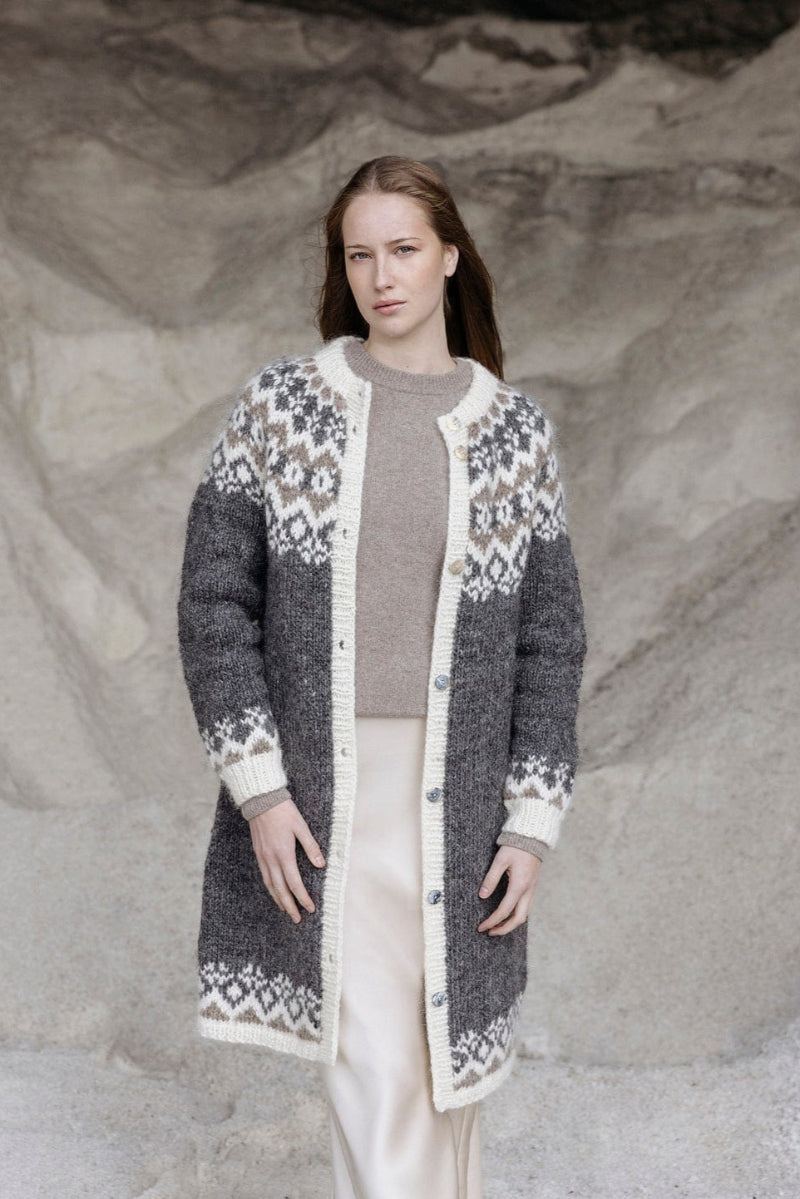 Winter Nights - Long Wool Cardigan Sweater Knitting Kit - The Icelandic Store