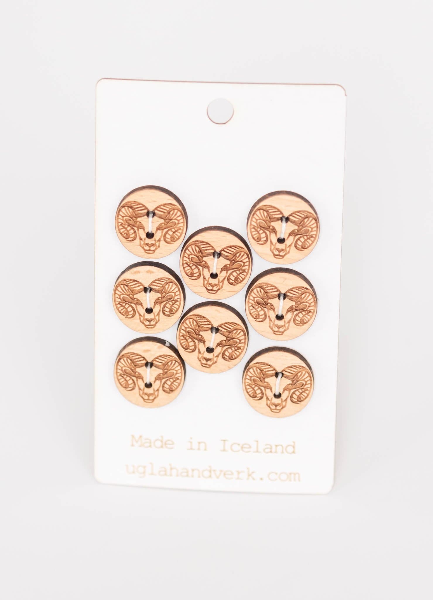 Wooden Buttons - Icelandic Ram Sheep - The Icelandic Store