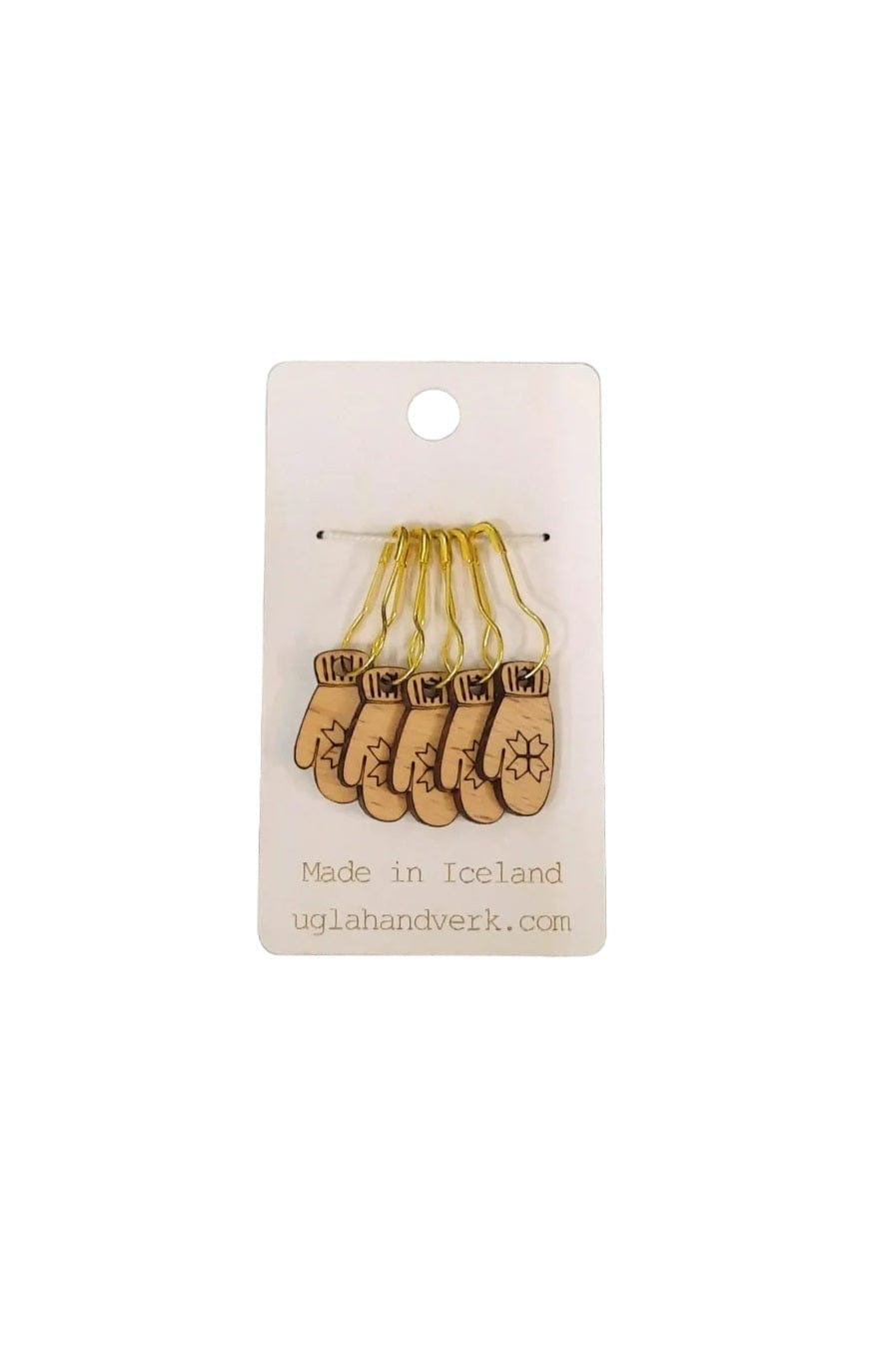 Icelandic wool mittens laser-engraved wooden stitch markers for knitting and crochet projects