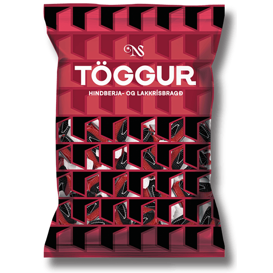 Töggur - Raspberry and liquorice flavored toffee.
