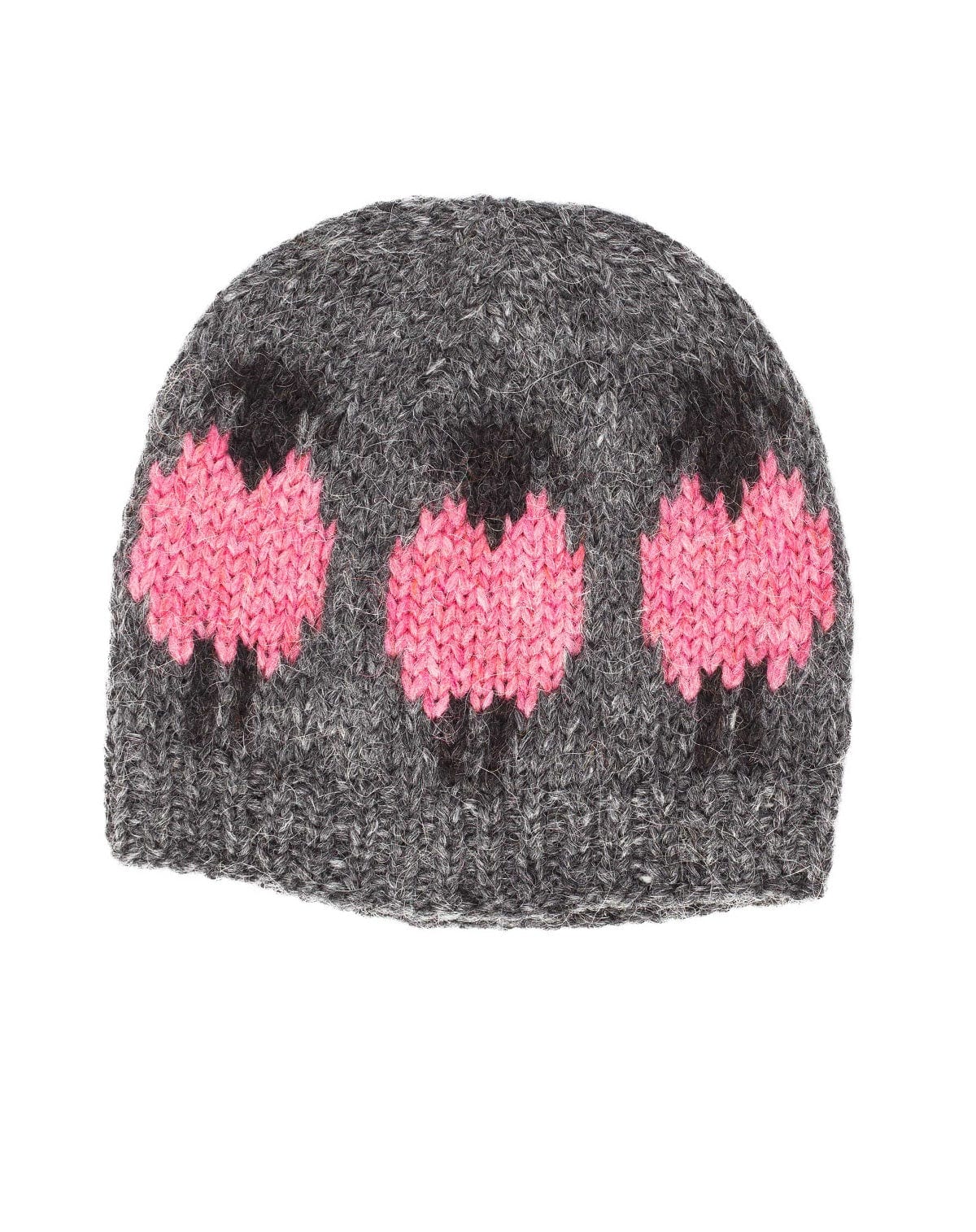 Handknit Wool Hat - Dark Grey / Pink Sheep pattern - The Icelandic Store