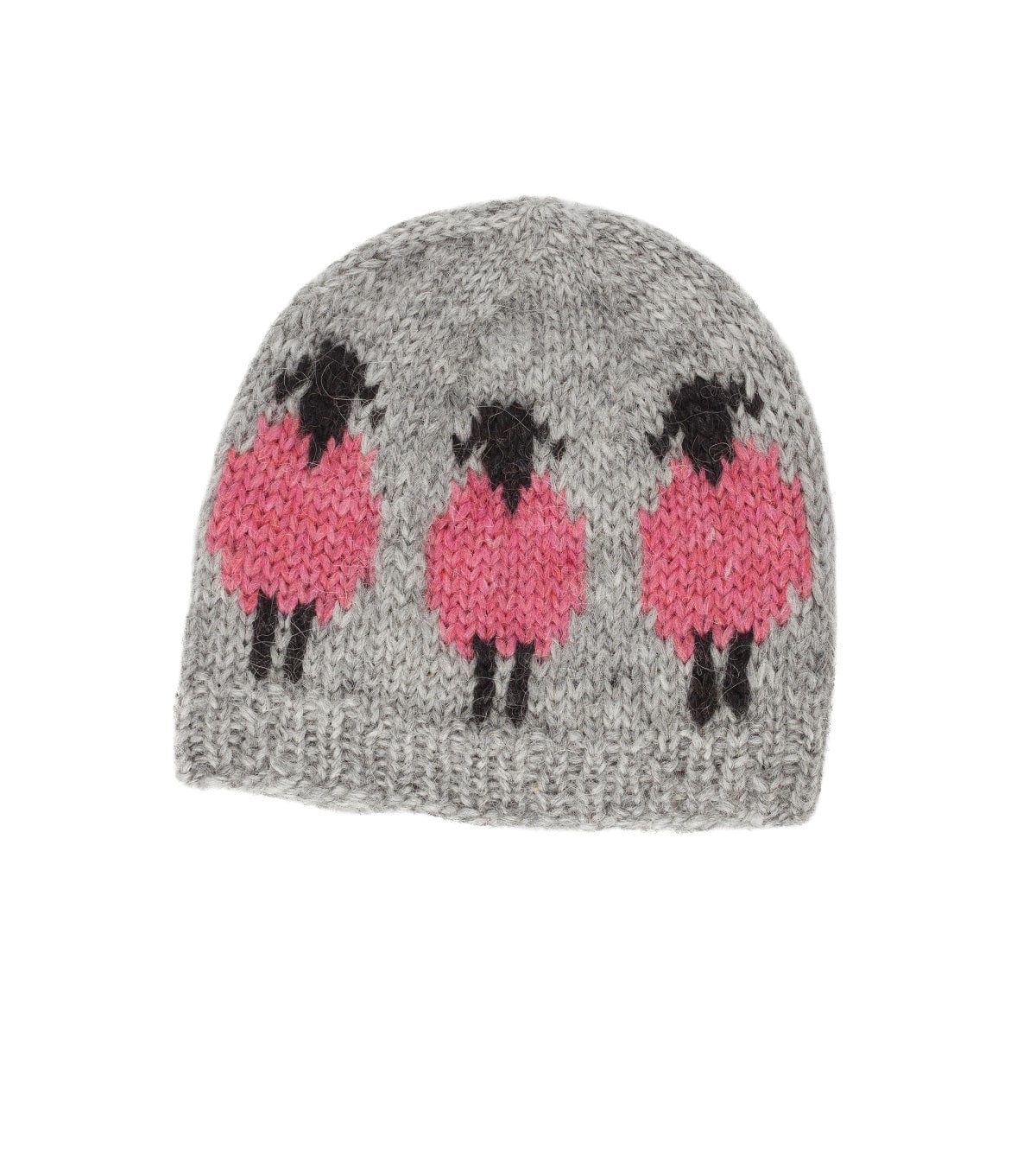 Handknit Wool Hat - Grey / Pink Sheep - The Icelandic Store