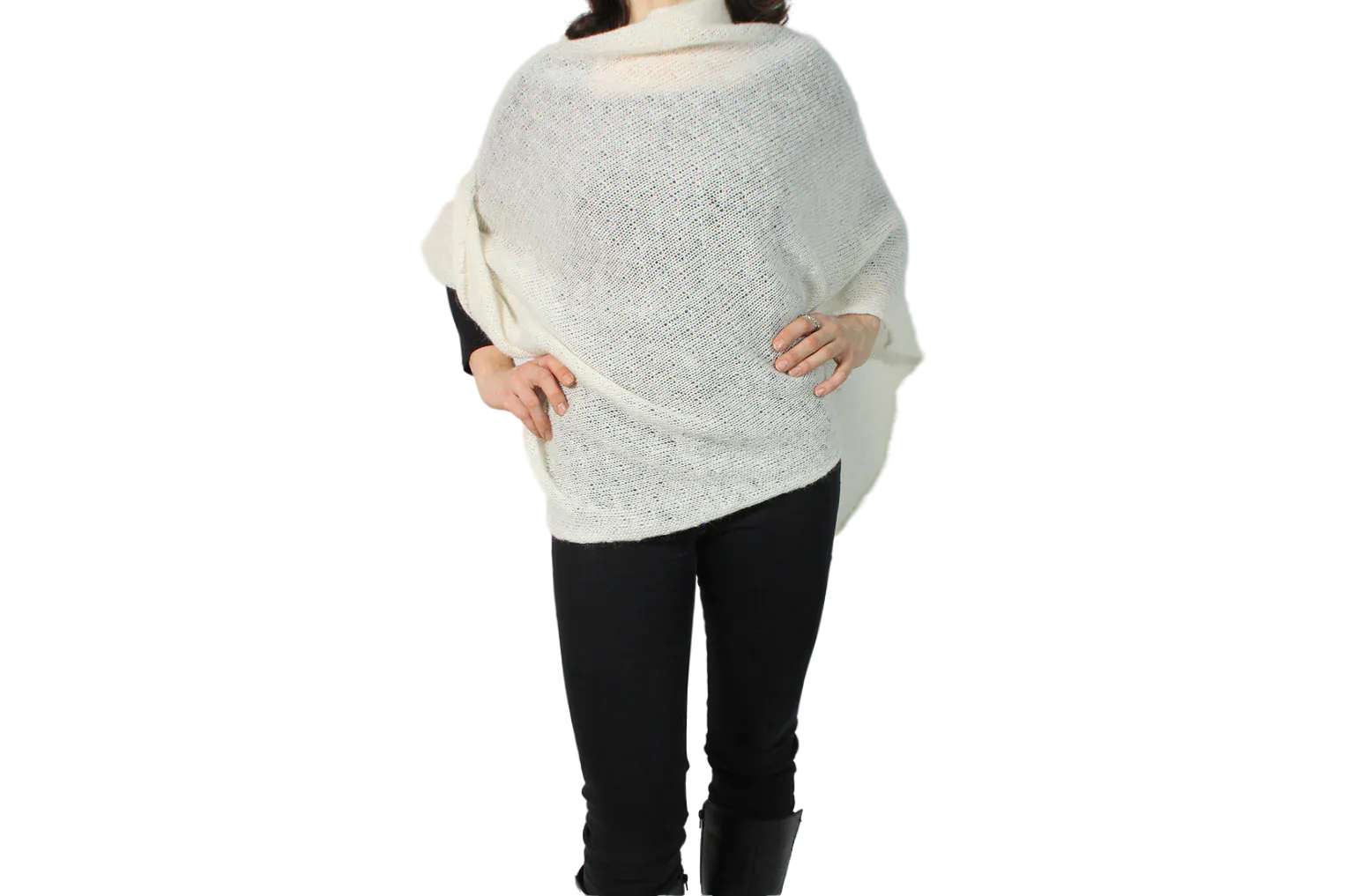Light Wool Poncho - White