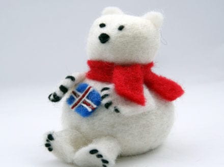 ICELANDIC FELTED WOOL POLAR BEAR - WITH ICELANDIC FLAG