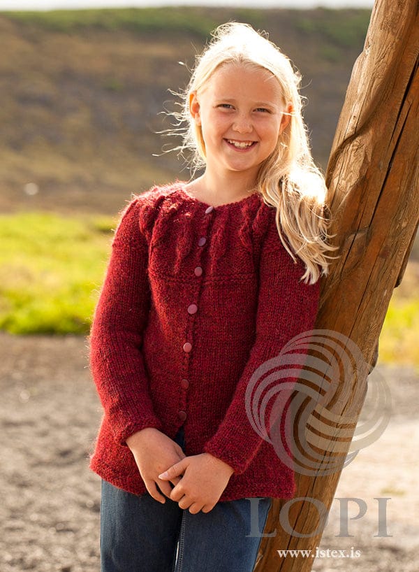 Laufey in jasper red — the pattern’s other colour, available in the colour picker