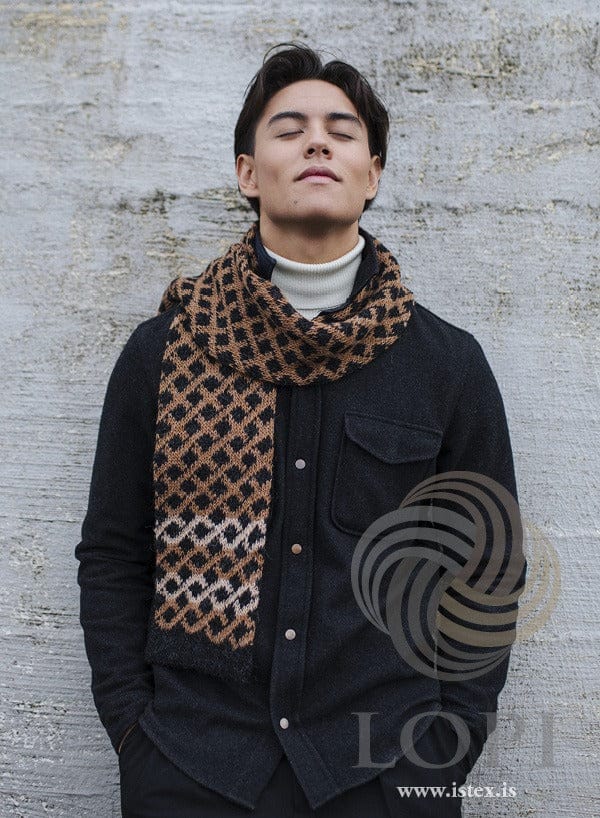 Vefur Einband tube scarf wrapped around the neck