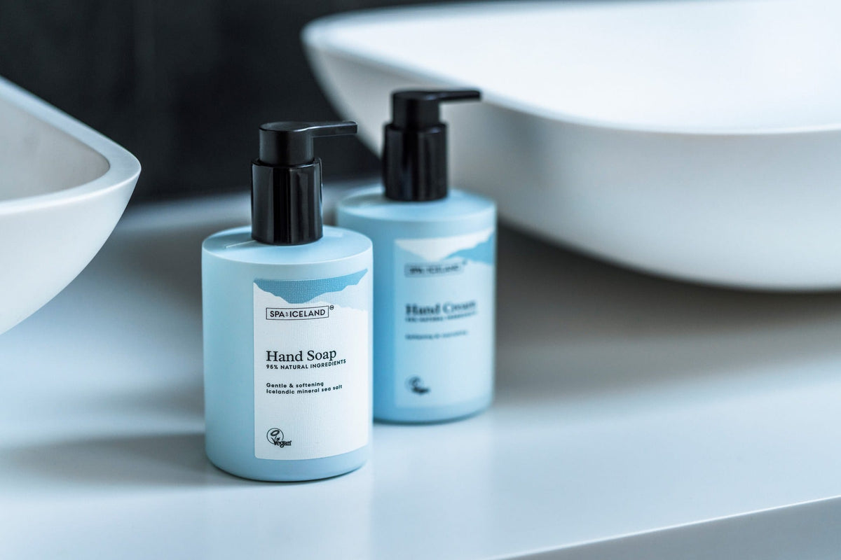 Spa of Iceland Hand Soap and Hand Cream by the bathroom sink