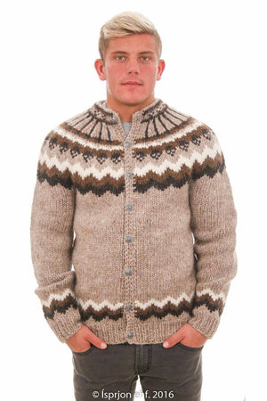 Víkingur - Icelandic Cardigan Sweater - Light Beige
