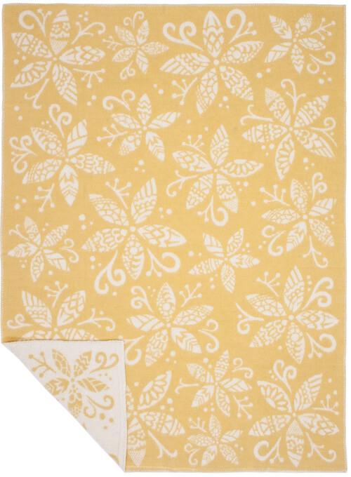 Alafoss Wool Blanket yellow and white flower pattern2061 - icelandicstore.is