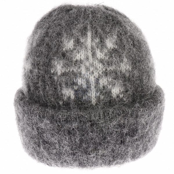 Brushed Wool Hat and Scarf - Grey / White Snowflake - The Icelandic Store