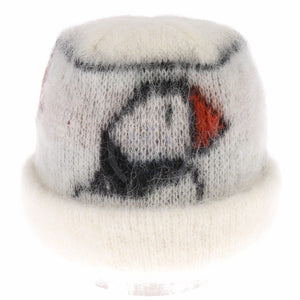 Brushed White Wool Hat - Puffin Pattern