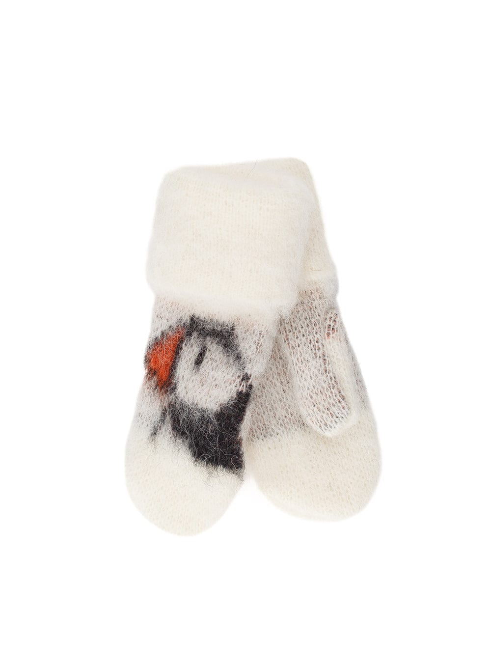 Brushed wool Design of Iceland puffin mittens.