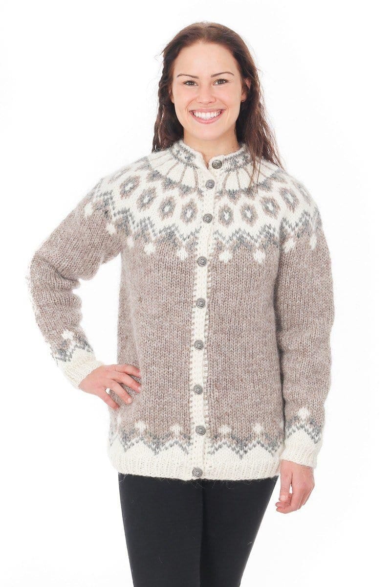 Fjörgyn - Icelandic Wool Cardigan - Light Beige - The Icelandic Store