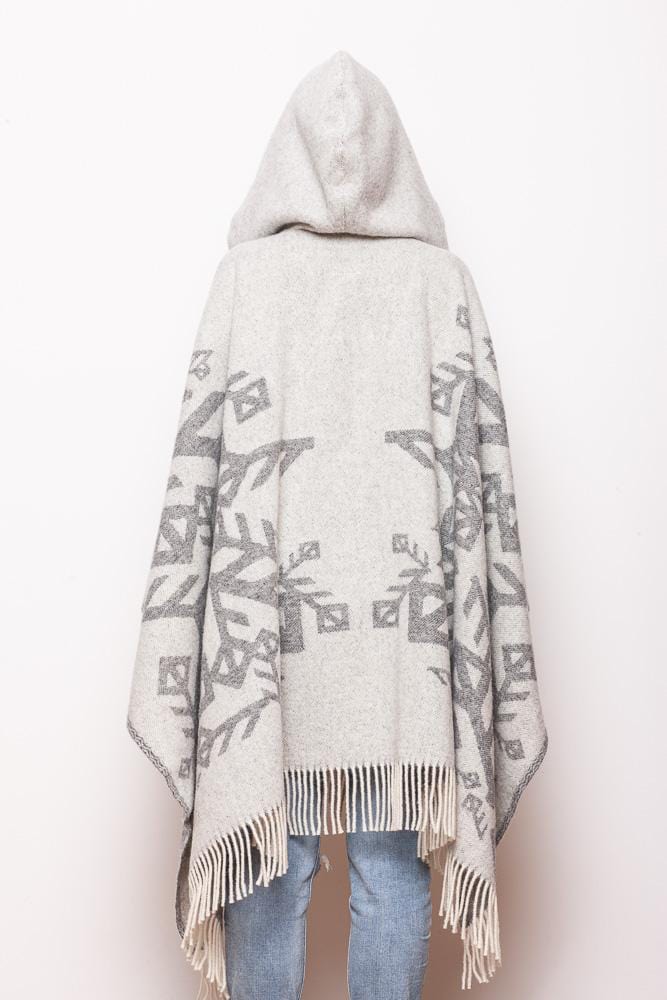 Runic wool cape with hood - Grey Love - The Icelandic Store