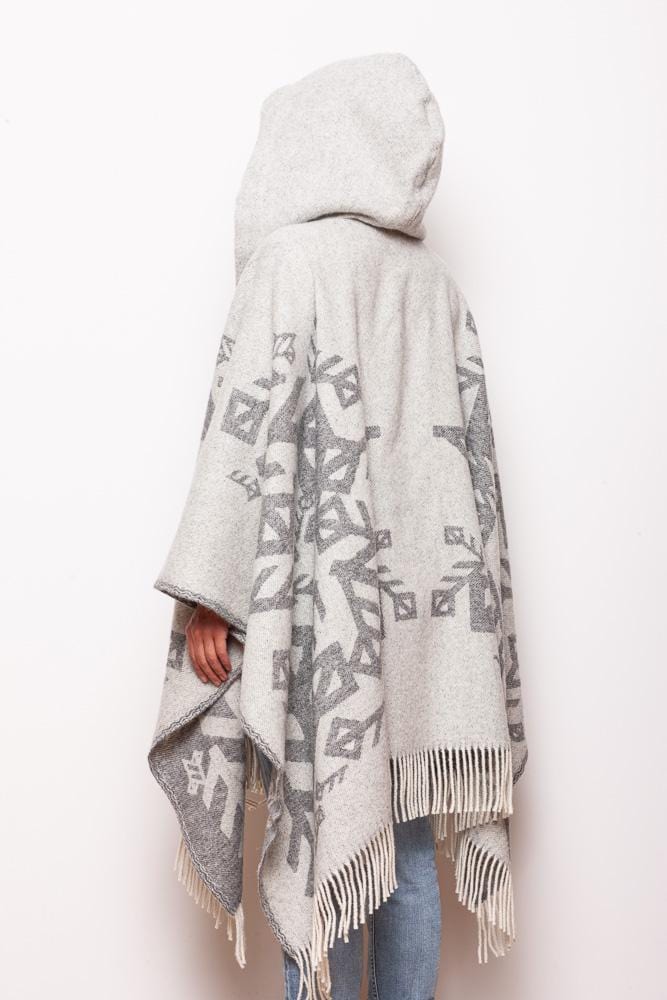 Runic wool cape with hood - Grey Love - The Icelandic Store