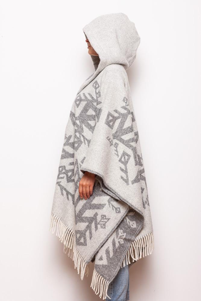 Runic wool cape with hood - Grey Love - The Icelandic Store