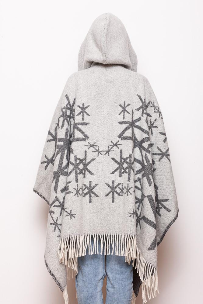 Runic wool cape with hood - Dark Grey Strength - The Icelandic Store
