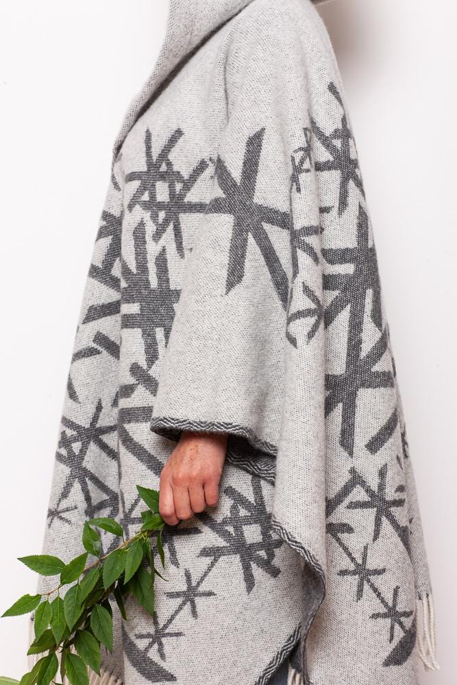 Runic wool cape with hood - Dark Grey Strength - The Icelandic Store