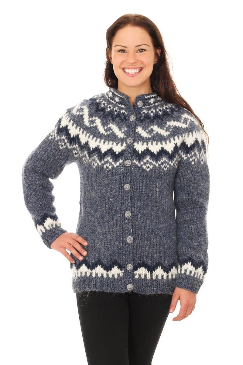 Ísey Icelandic Wool Cardigan - Denim Heather Hand-Knitted Style