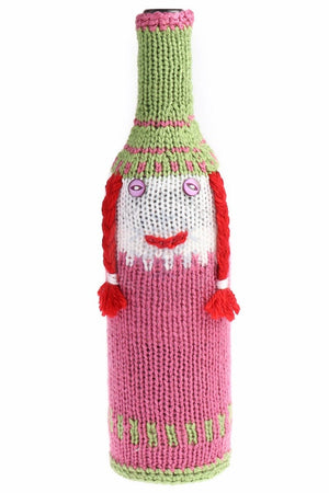 Knitted wine bootle cover - Pink
