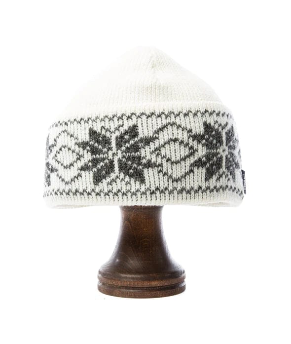 White Wool Hat - Eight Petalled Rose Flower pattern - The Icelandic Store