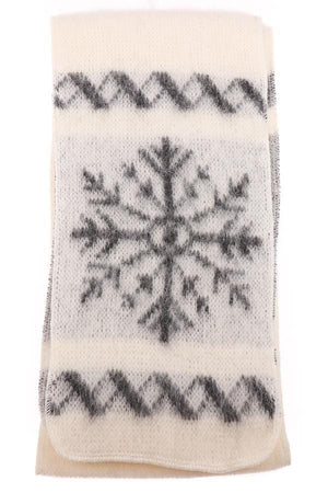 Brushed Wool Scarf - White / Snowflakes