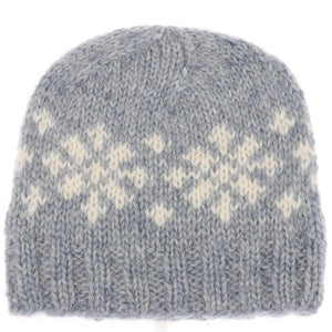 Handknit Wool Hat - Blue / White Frostroses