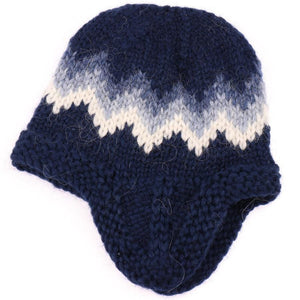 Handknit Wool Hat - Blue / White