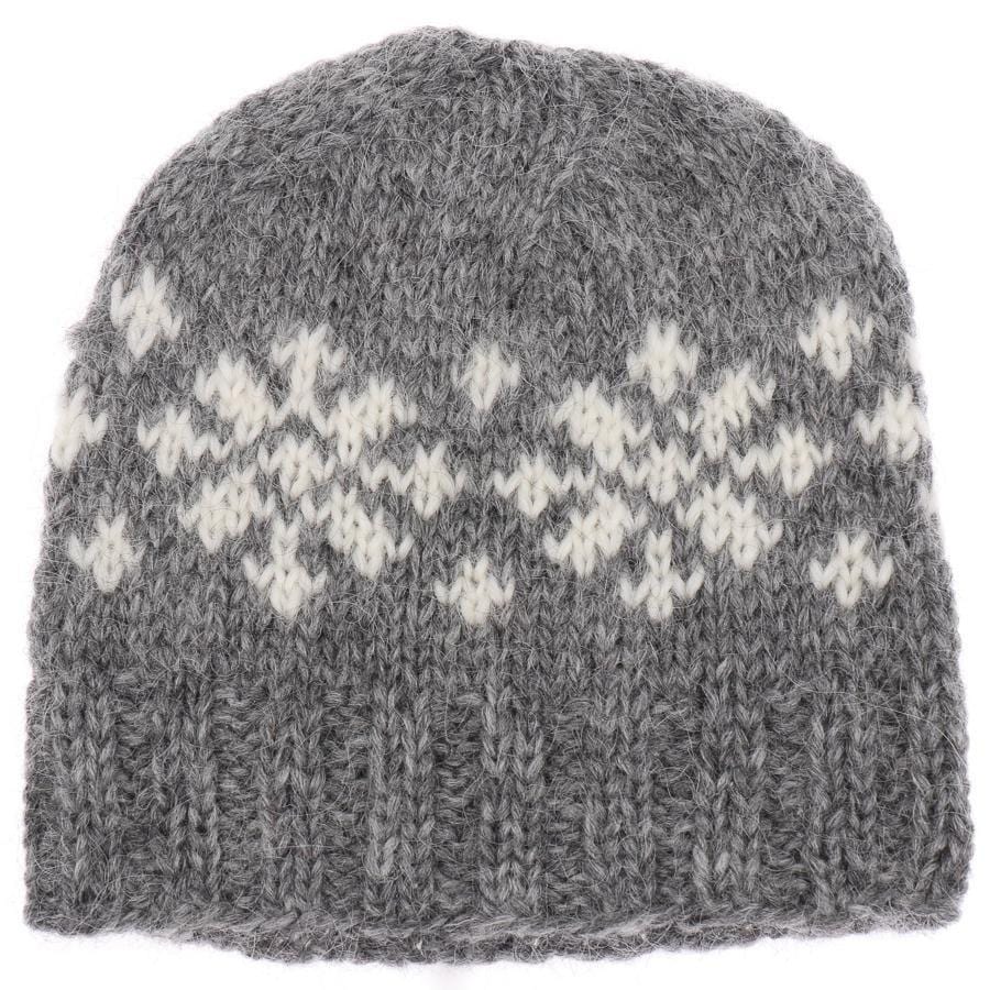 Handknit Wool Hat - Grey / White Frostroses - icelandicstore.is