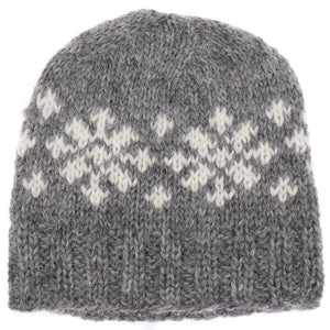 Handknit Wool Hat - Grey / White Frostroses