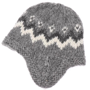 Handknit Wool Hat - Grey / White